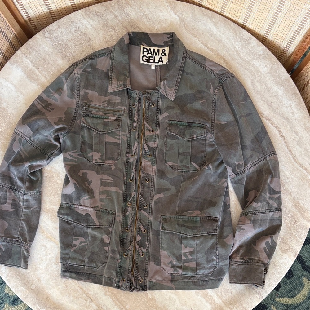 PAM & GELA Men's Camouflage Lace-Up Field Jacket - Green/Gray